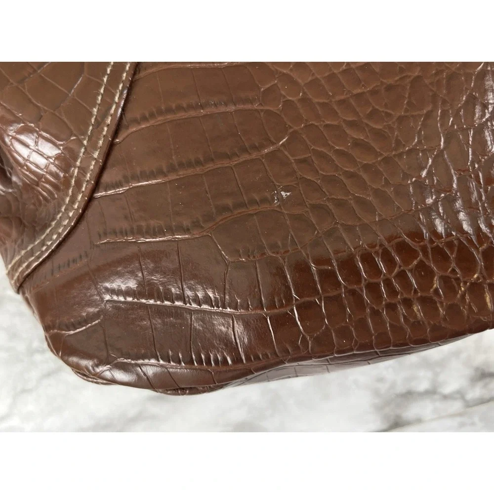 Axcess Croc Embossed Y2K Vtg Brown Shoulder Bag Buckle Zip